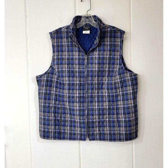 Southern Lady Lightweight Blue Plaid Diamond Quilted Vest - Picture 1 of 5